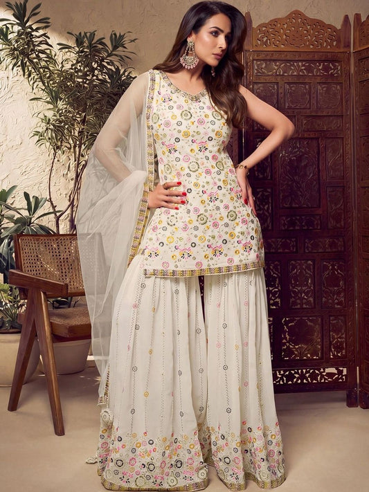 Floral Multi Thread and Sequins Embroidered Kurta Set
