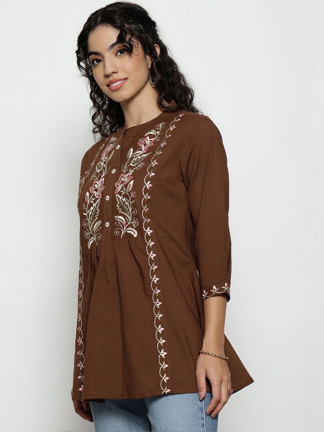 Women Mandarin Collar Printed Tunic