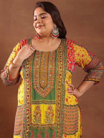 Extra Love By Libas Plus Size Women Ethnic Motifs Printed Kurta with Palazzos & Dupatta