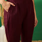 Maroon V-Neck Thread Work Straight Kurta With Trouser