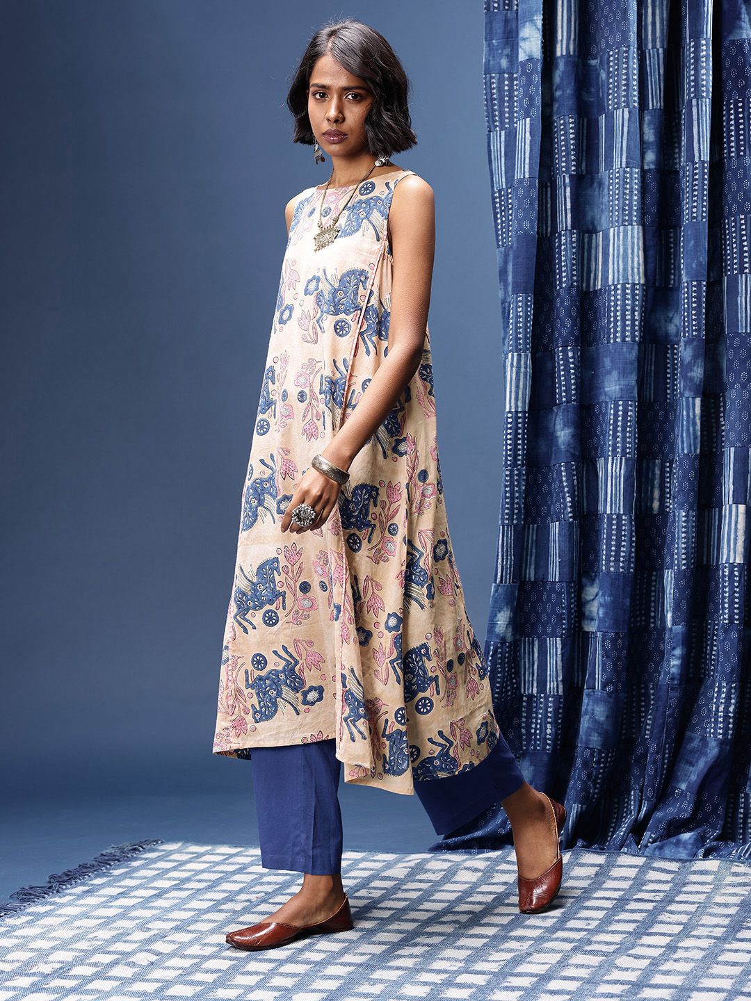 Floral Printed Pure Cotton Sanganeri Kurta with Trousers & Dupatta