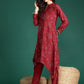 Foil Printed Ethnic Motifs Printed Gotta Patti Asymmetric Kurta with Trousers