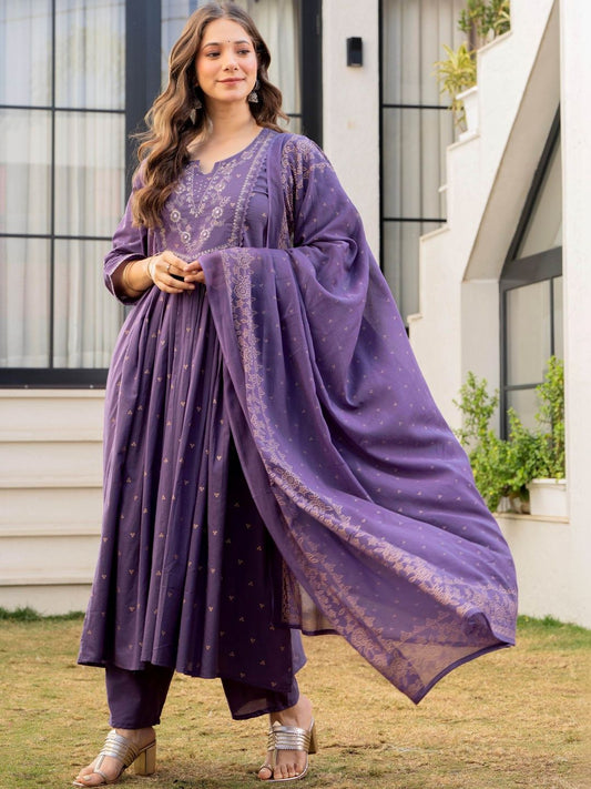 Women Embroidered Regular Pure Cotton Kurta with Trousers & With Dupatta