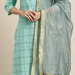 Women Green & Silver-Toned Printed Kurta with Palazzos & Dupatta