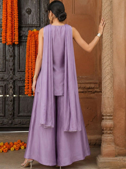 Women Floral Embroidered Regular Thread Work Kurta with Palazzos & With Dupatta