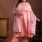 Plus Size Floral Yoke Design Straight Kurta with Palazzo & Dupatta