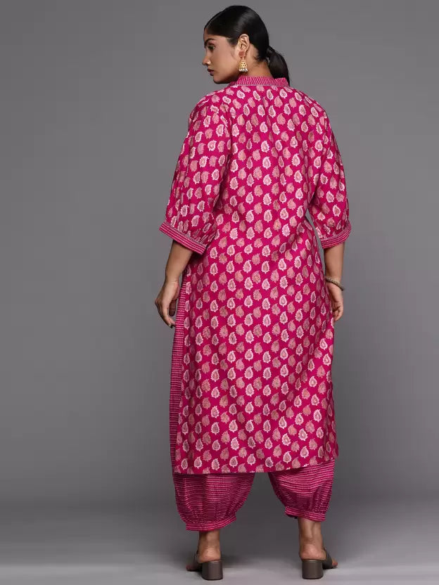 Women Pink Plus size Silk Blend Kurta Salwar Set