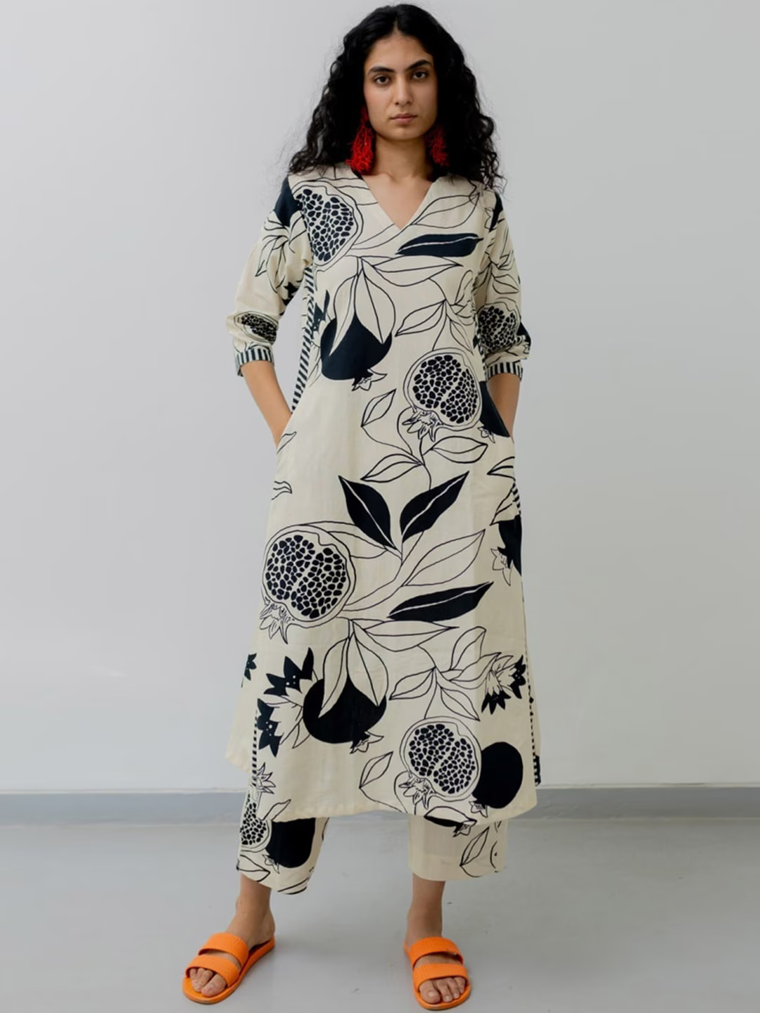 Floral Printed V-Neck A-Line Kurta with Trouser