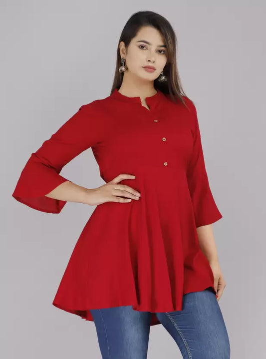 Casual Bell Sleeves Solid Cotton Women Top