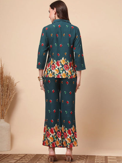 Floral Cotton Printed Shirt with Trousers