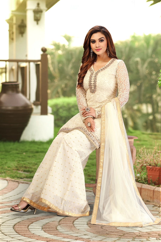 Embroidered Kurta, Palazzo & Dupatta Set
