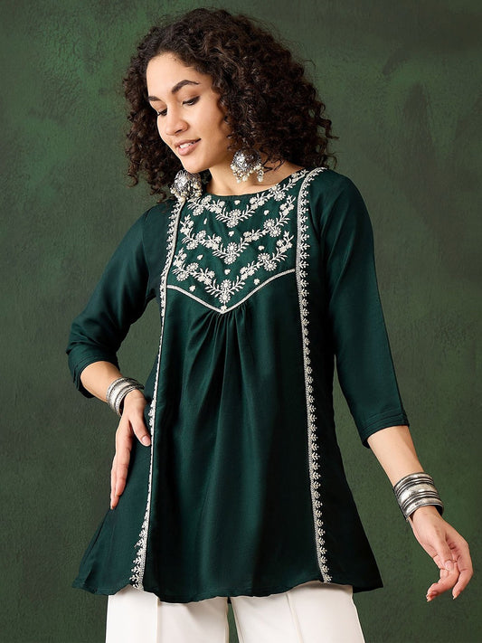 Women Floral Embroidered Round Neck Top