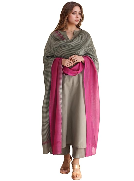 Women's Silk Viscose Straight Solid Kurta with Pant & Dupatta