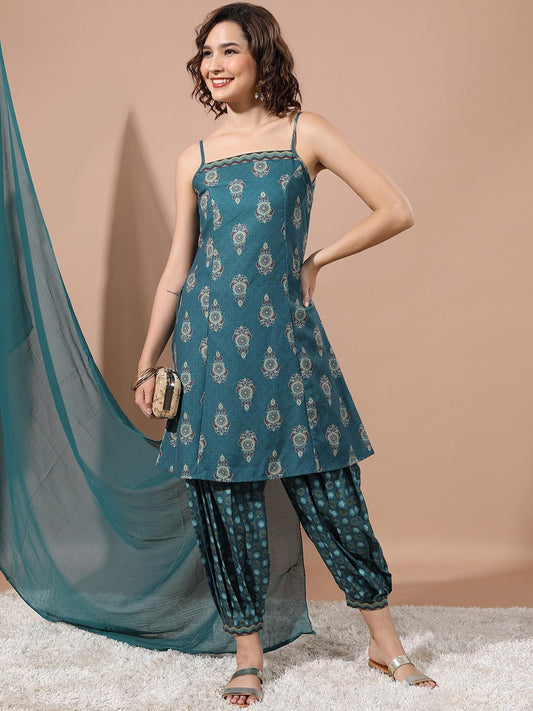 Ethnic Motifs Printed A-Line Kurta with Salwar & Dupatta
