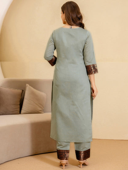 Women Woven Design Regular Kurta with Trousers & Dupatta