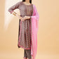 Ethnic Motif Printed Regular Thread Work Kurta With Trousers & Dupatta