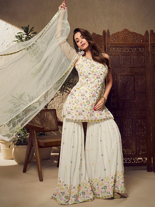 Floral Multi Thread and Sequins Embroidered Kurta Set