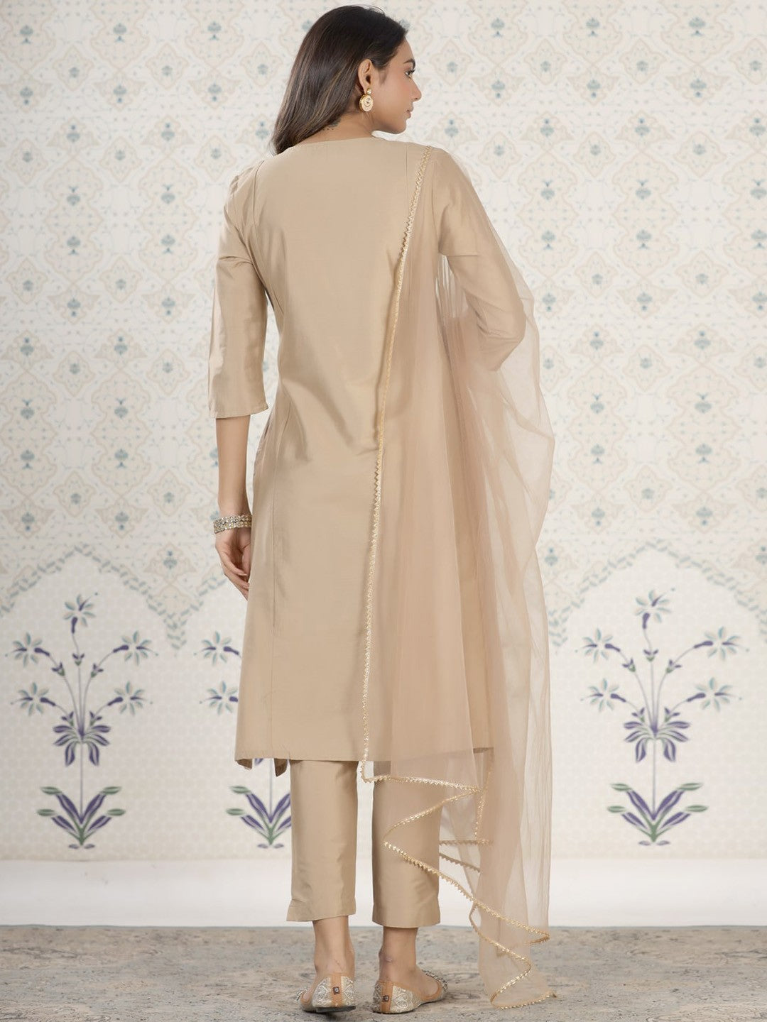 Embroidered Gota Patti A-Line Kurta with Trousers and Dupatta