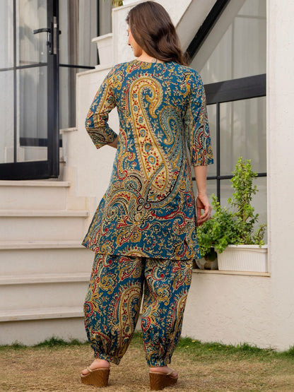 Women Paisley Printed Regular Pure Cotton Kurti with Harem Pants