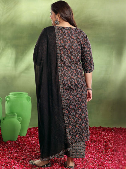 Women Plus Size Floral Printed Kurta with Palazzos & Dupatta