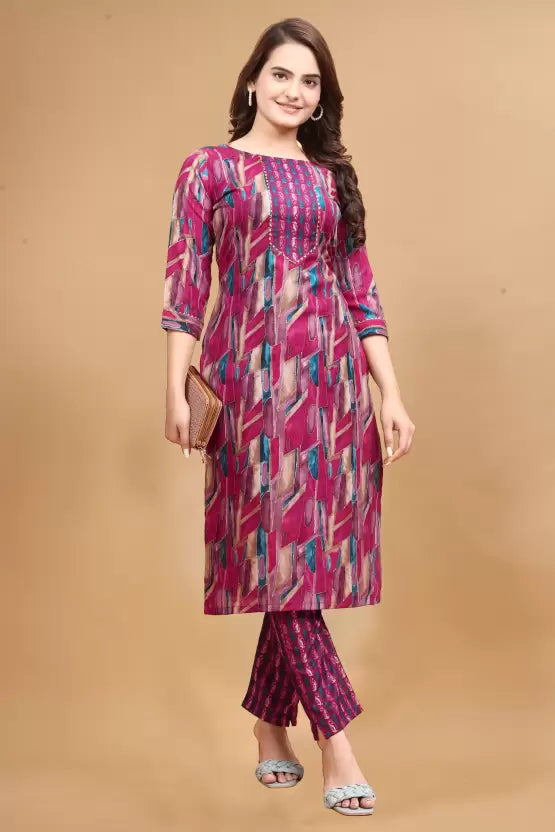 Women Cotton Rayon Kurti Pant Set