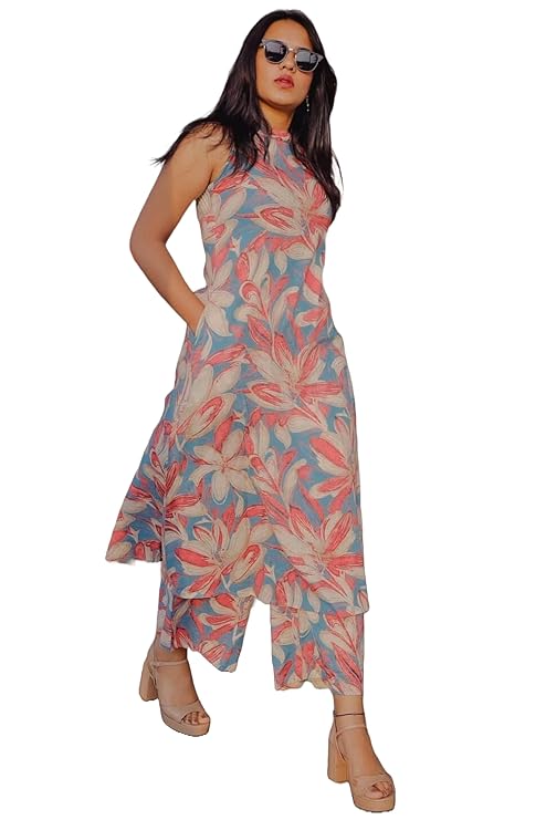 Women's Rayon Blend Straight Printed Kurta with Pant