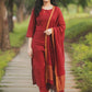 Ethnic Motifs Round Neck Thread Work Straight Kurta With Trousers & Dupatta