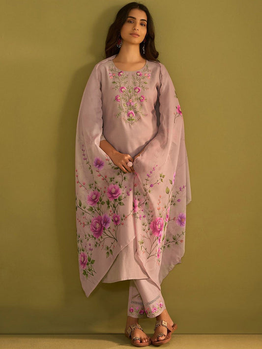 Women Floral Embroidered Regular Thread Work Kurta with Trousers & With Dupatta