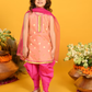 Girls Peach-Coloured Layered Kurti with Dhoti Pants & With Dupatta
