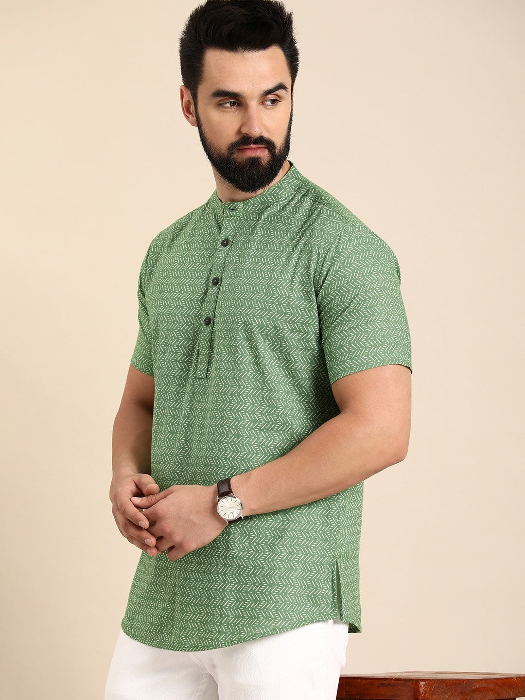 Men Geometric Printed Block Print Kurta