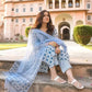 Women Blue & White Kurta and Palazzo Set Viscose Rayon