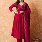 Ethnic Motif Embroidered Empire Thread Work Anarkali Kurta & Trousers With Dupatta