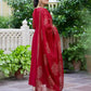 Women Red Cotton Blend Kurta Pant Dupatta Set