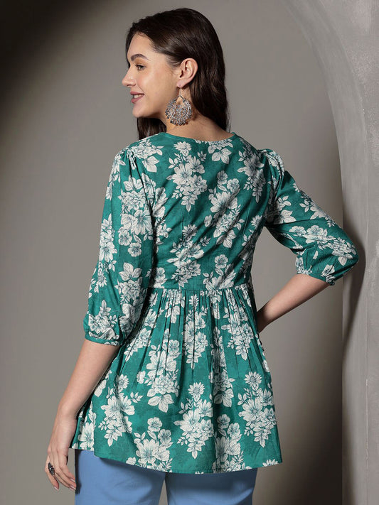 Women Floral Printed Pure Cotton Peplum Top