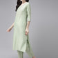 Women Sea Green Ethnic Motifs Yoke Design Regular Thread Work Kurta with Trousers & With Dupatta