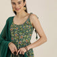 Women Green Floral Print Pleated Kurta with Trousers & Dupatta