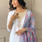 Women's Rayon Blend Embroidered A-line Kurta with Rayon Blend Pant and Organza Printed Dupatta Sets