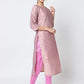 Women Baby Pink Cotton Blend Kurti Pant Dupatta Set