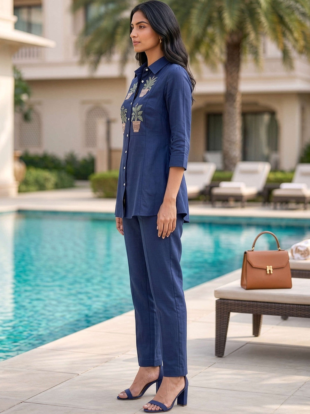 Embroidered Shirt with Trousers