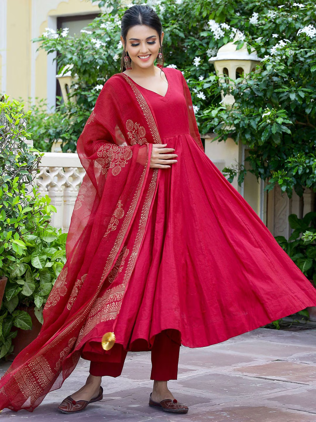 Anarkali Kurta with Trousers & Dupatta