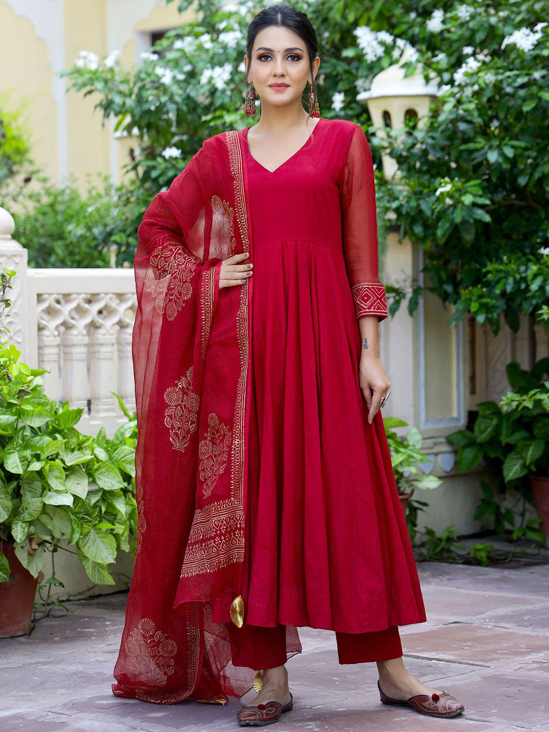 Anarkali Kurta with Trousers & Dupatta