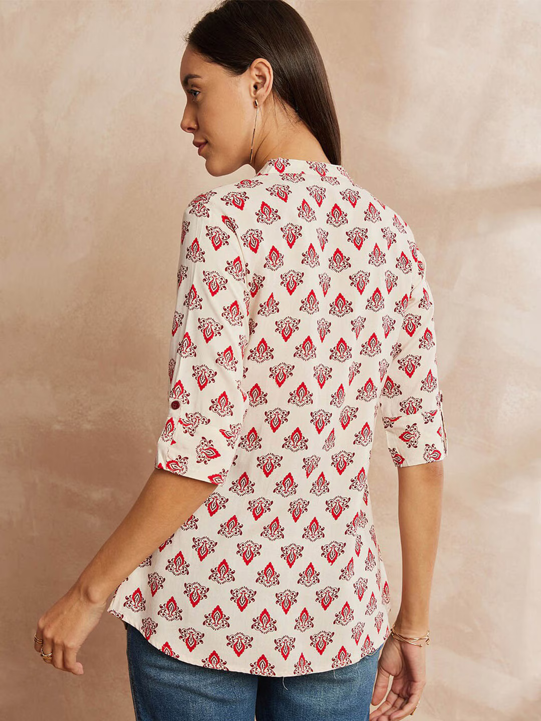 Ethnic Motifs Printed Mandarin Collar Tunic