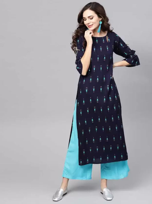 Women Navy Blue Kurta and Palazzo Set