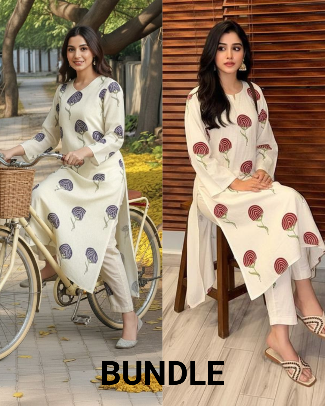 Women Viscose Rayon Kurta Pant Set (2 Kurta Set Bundle)