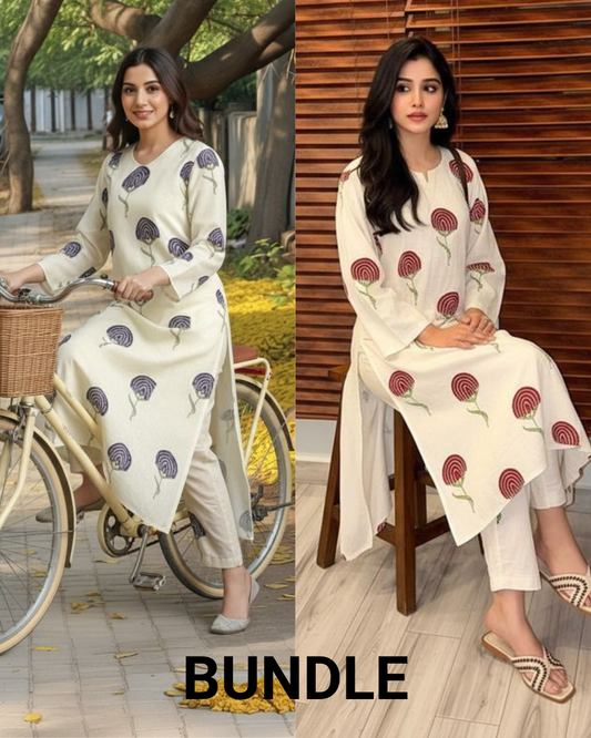 Women Viscose Rayon Kurta Pant Set (2 Kurta Set Bundle)