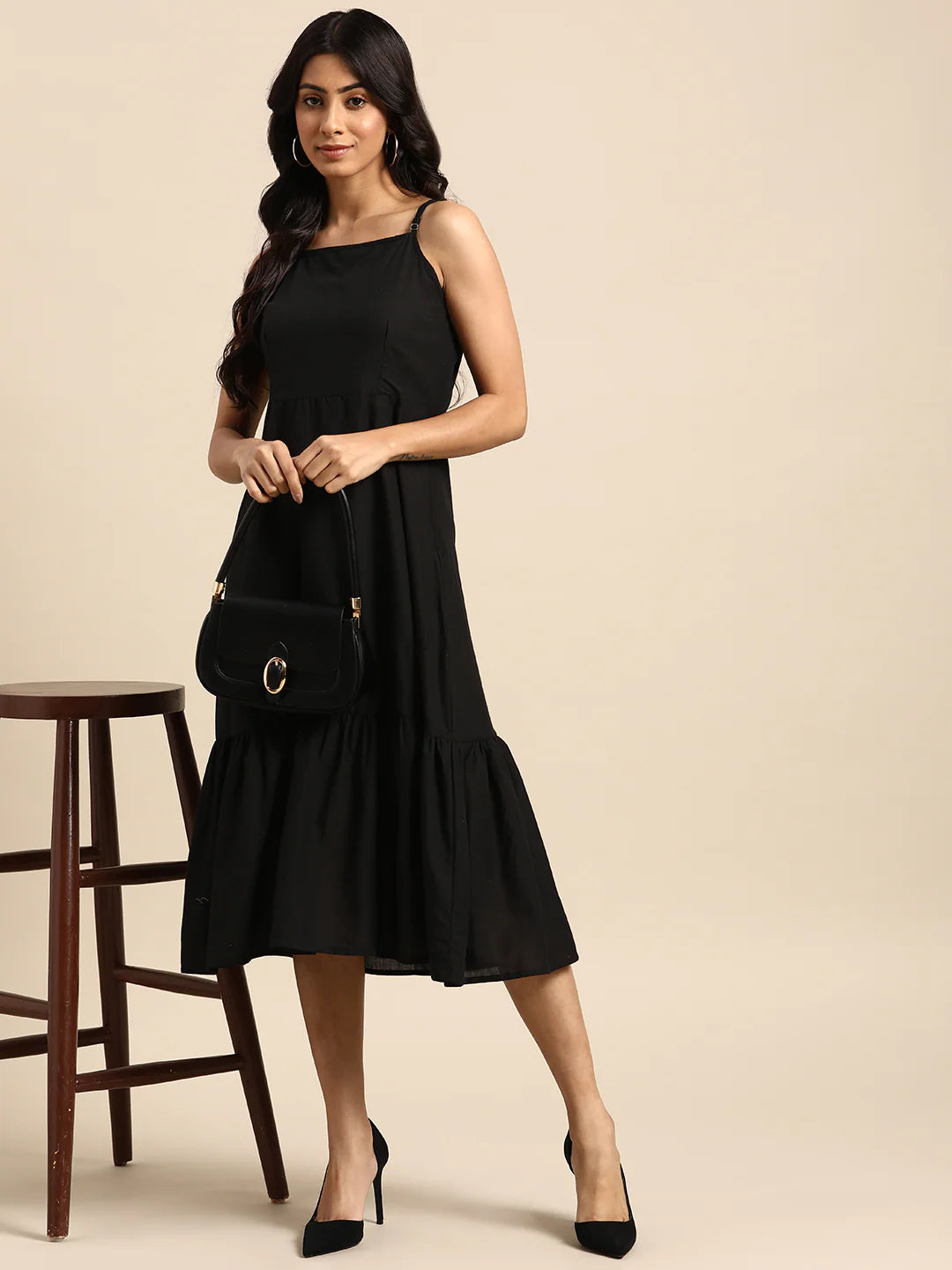 Black Pure Cotton A-Line Dress