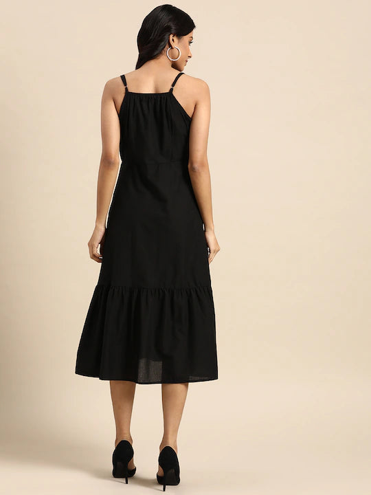 Black Pure Cotton A-Line Dress