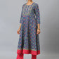 Blue & Mint Floral Printed Straight Kurta With Trousers & Printed Dupatta