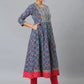 Blue & Mint Floral Printed Straight Kurta With Trousers & Printed Dupatta