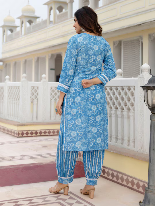 Floral Embroidered Regular Mirror Work Pure Cotton Kurta with Patiala & Dupatta